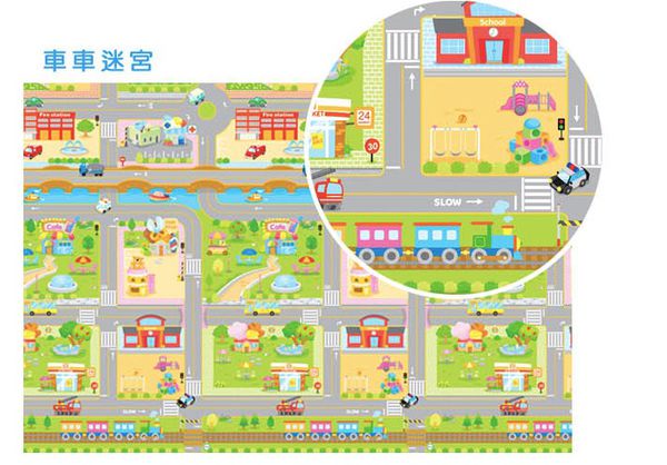 韓國 Parklon 帕龍 - 單面切邊地墊-車車迷宮 (200x150x1cm)