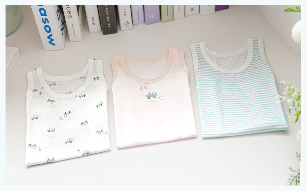 (3入組)男寶無螢光輕柔棉背心-條紋X車車