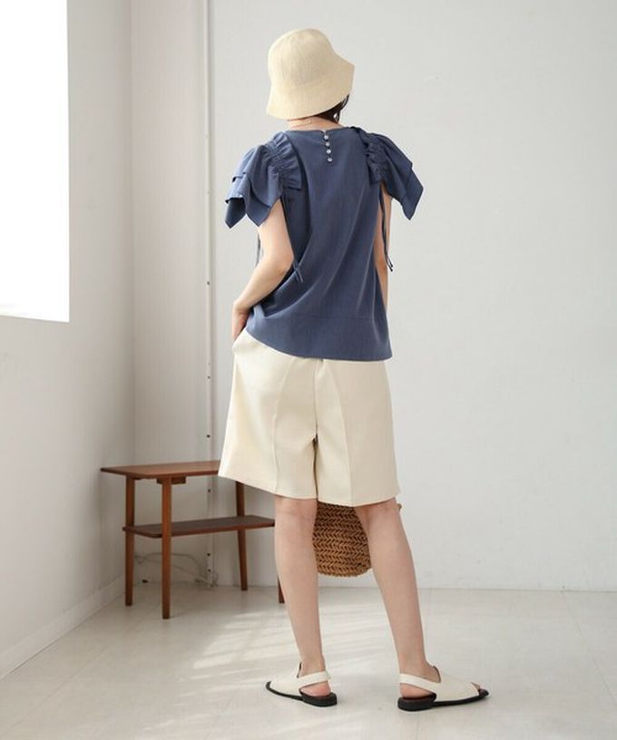 日本 Bab - 浪漫層次感荷葉短袖上衣-淺藍 (M)