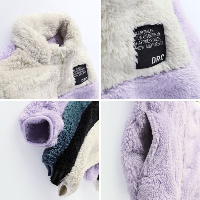 日本 BRANSHES - 泰迪熊絨毛保暖拉鍊外套-白x紫