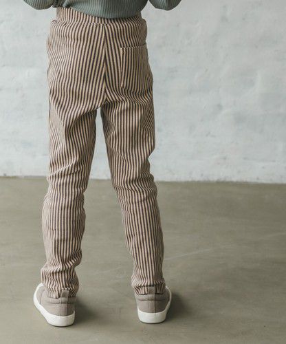 日本 PAIRMANON - 百搭彈性貼身長褲-直條紋-海軍藍