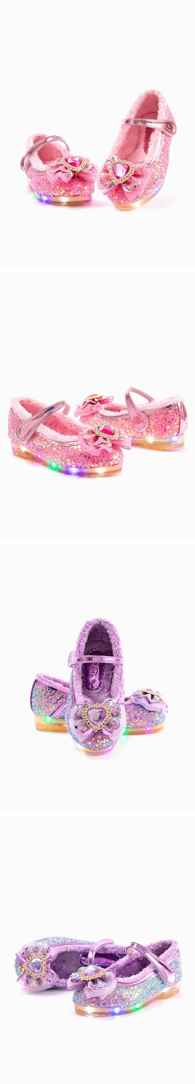 韓國 OZKIZ - (LED)愛心鑽亮片刷毛矮跟皮鞋-紫