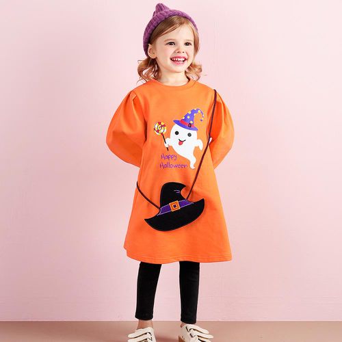 韓國 WALTON kids - (附裝飾包)萬聖節A字連身洋裝-幽靈-橘