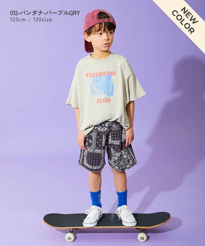 日本 devirock - 夏日印花純棉寬版短褲-潑墨-黑