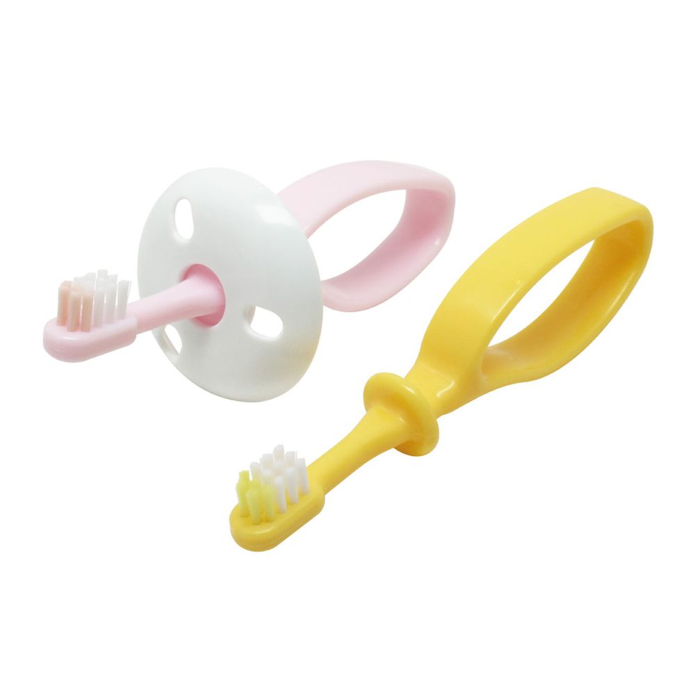 akachan honpo - always乳齒用防吞牙刷(圓圏握柄)-2支組-黃色＋粉紅色 (6個月以上)