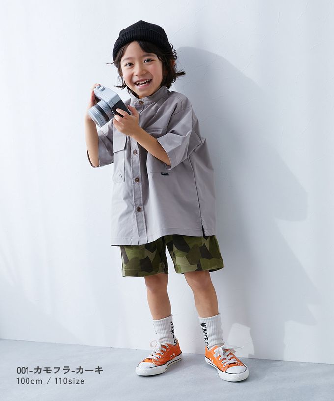 日本 devirock - 夏日印花純棉寬版短褲-BUZZ-淺藍紫