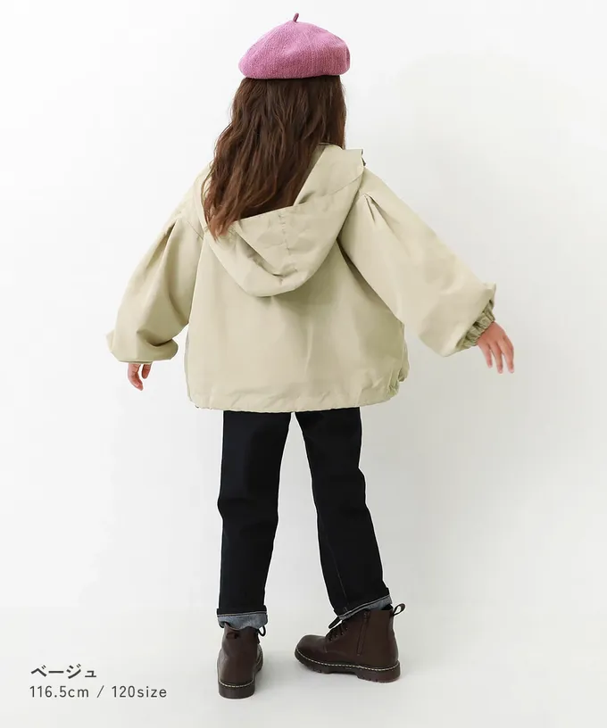 日本 devirock - 桃皮柔軟寬袖連帽派克風衣外套-黑