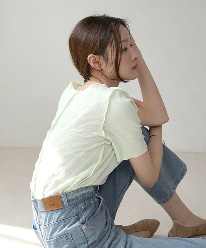 日本 Bab - 前後穿清爽皺褶短袖上衣-粉紅