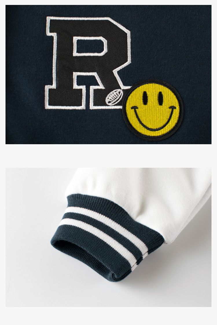 加絨童趣棒球外套-微笑-灰色