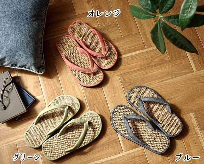 日本池彥 - 涼爽七島藺草拖鞋-夾腳-橘
