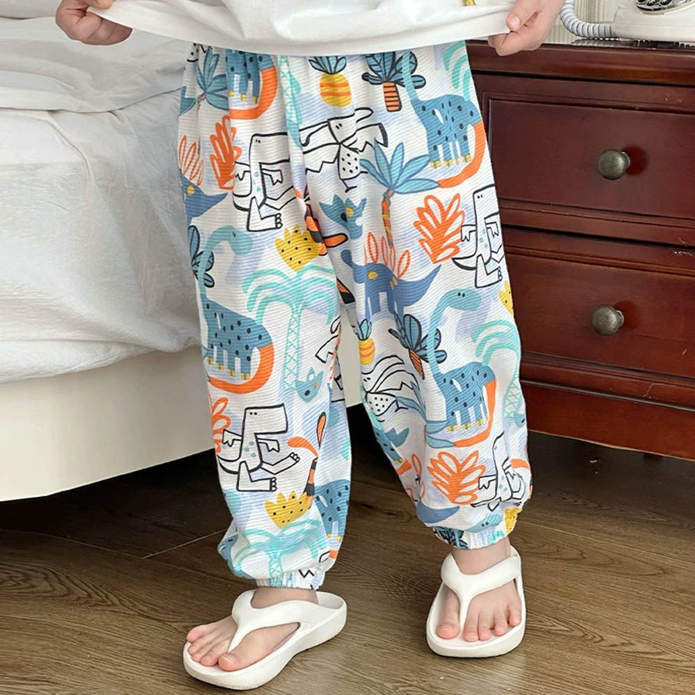 純棉涼感輕薄透氣防蚊褲-童趣恐龍-象牙白