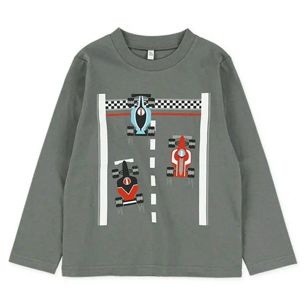 賽車印花長袖上衣-灰