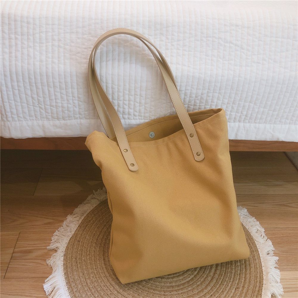 純色帆布單肩包/托特包-杏色 (33x35x7cm)