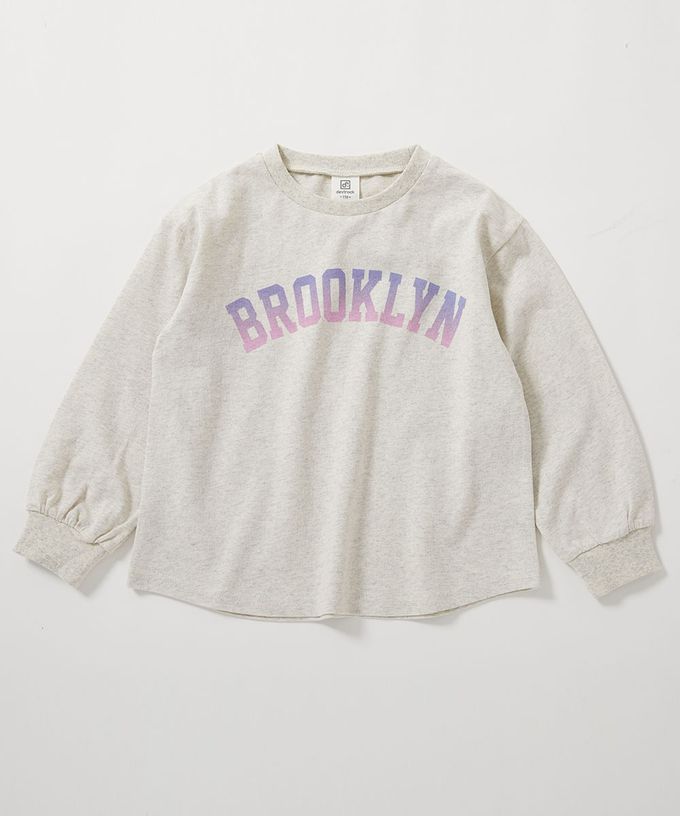 日本 devirock - 100%棉 定番女孩印花長袖上衣-兔兔-淺灰