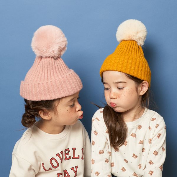 日本 Lycee mine - 可愛大絨球針織毛帽-象牙 (F(50～52cm))