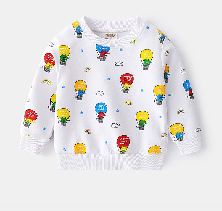 WELLKIDS - 圓領棉質長袖上衣/大學T-繽紛熱氣球-湖水藍