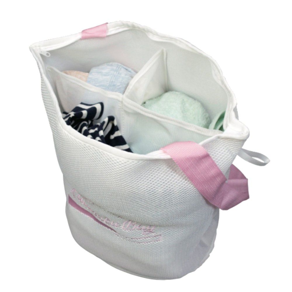 日本 alphax 喜衣袋 - 三層加厚萬用便利洗衣袋/洗衣籃-粉紅-三分隔
