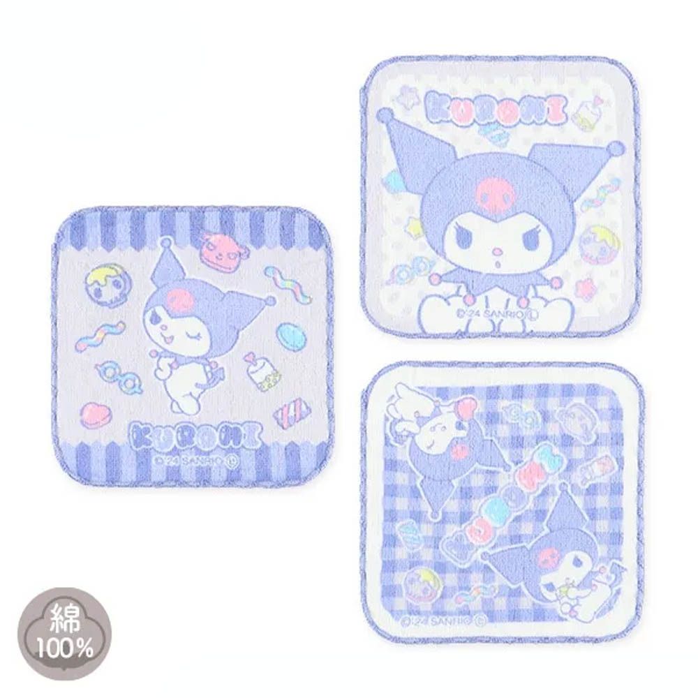 純棉上學擦手巾/手帕(3入組)-卡通人物酷洛米-紫色系 (16×16cm)