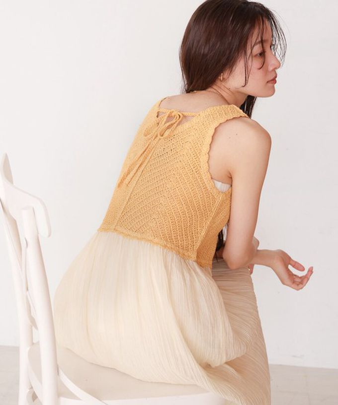 日本 Bab - 夏日氛圍鉤針縐紗背心裙-黃