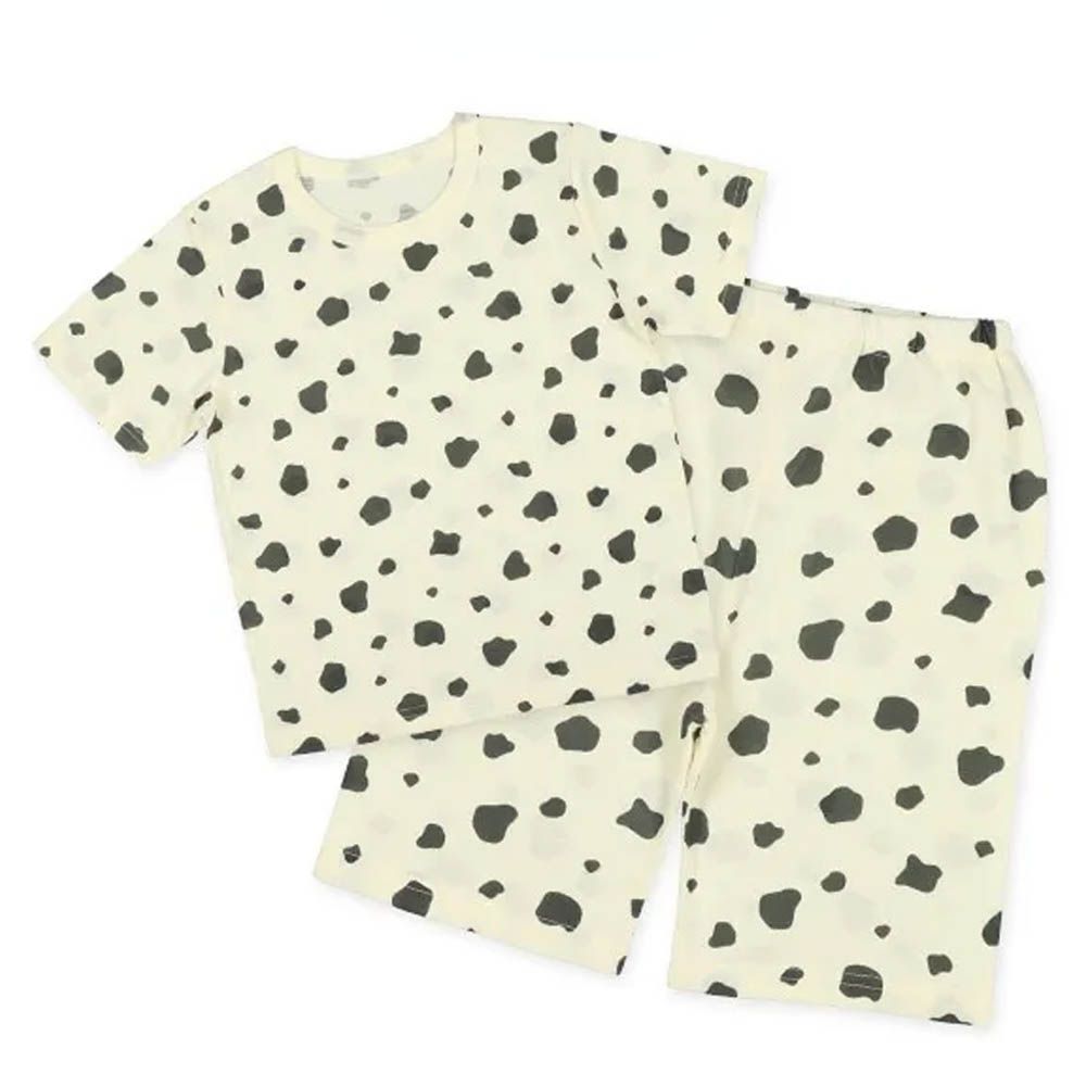 透氣 斑點家居服短袖套裝-黑x白