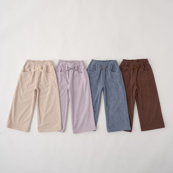 日本 Lycee mine - 小蝴蝶結燈芯絨寬版長褲-摩卡