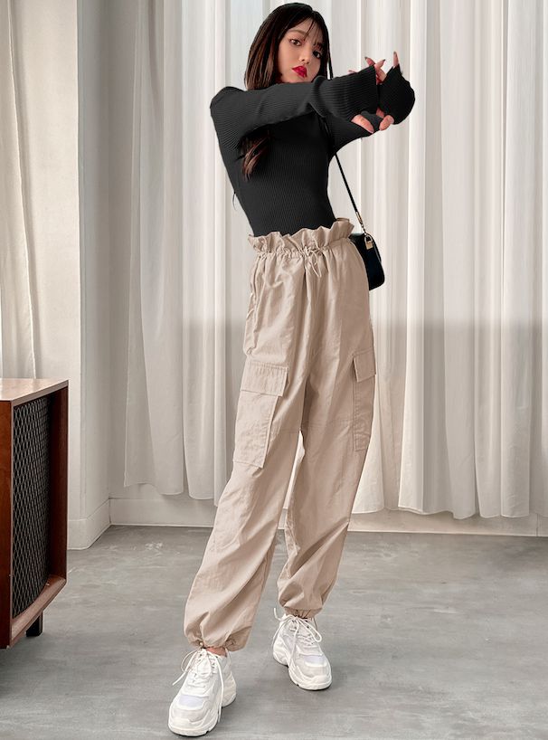 日本 GRL - 美式休閒抽繩束口褲-軍綠 (F)