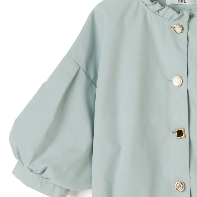 日本 GRL - 不規則釦七分袖襯衫-天使白