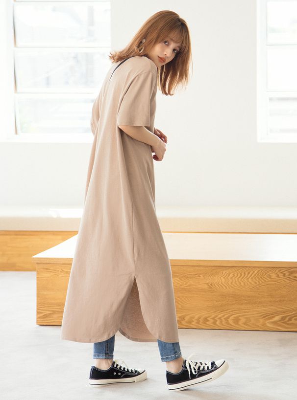 日本 GRL - 純棉透氣百搭短袖洋裝-淺卡其 (F)