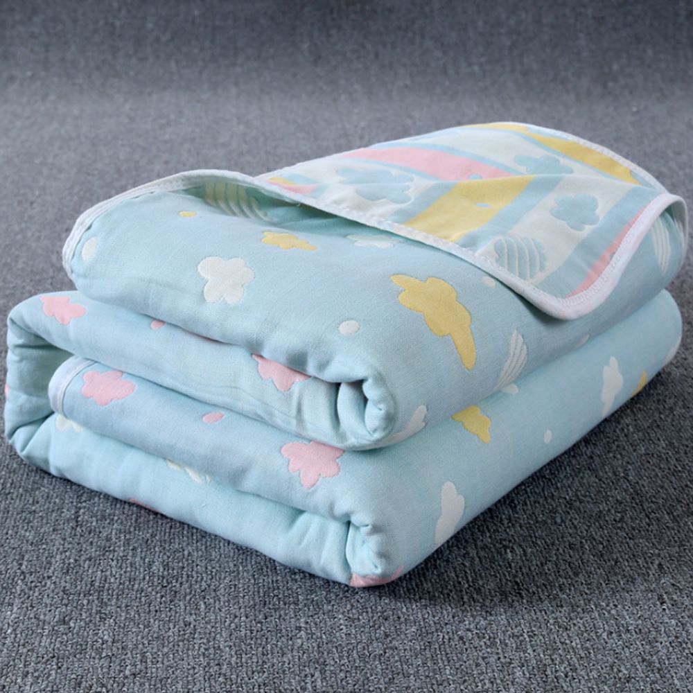 JoyNa - 棉柔紗布包巾蓋毯 空調毯 四季皆宜-藍彩雲 (110*110cm)