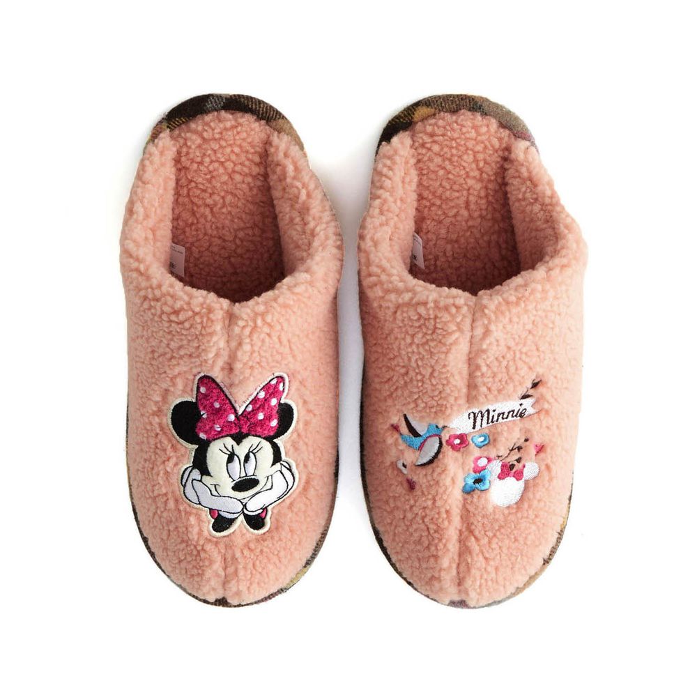 日本千趣會 - 迪士尼毛絨包覆型室內拖鞋-米妮-粉