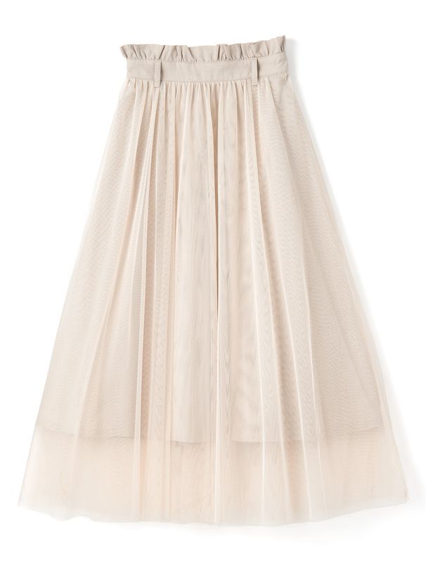 日本 GRL - 甜美夢境修身雙層紗裙(附腰帶)-質感杏