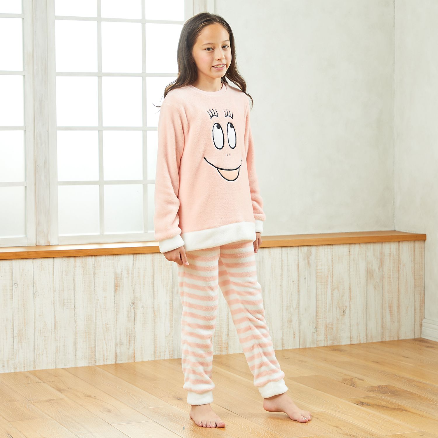 日本千趣會 - 泡泡先生fleece保暖長袖家居服/睡衣-粉紅