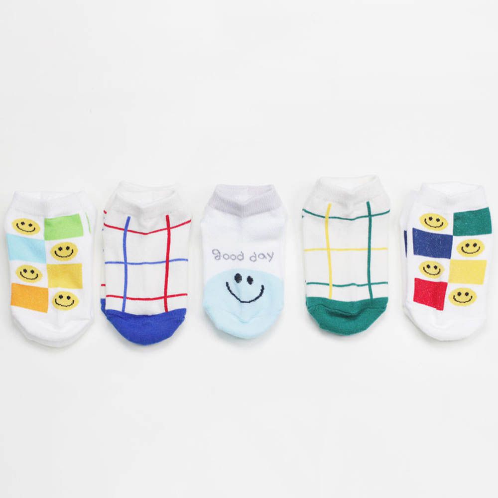 (五入組)韓製兒童短襪-色塊X笑臉