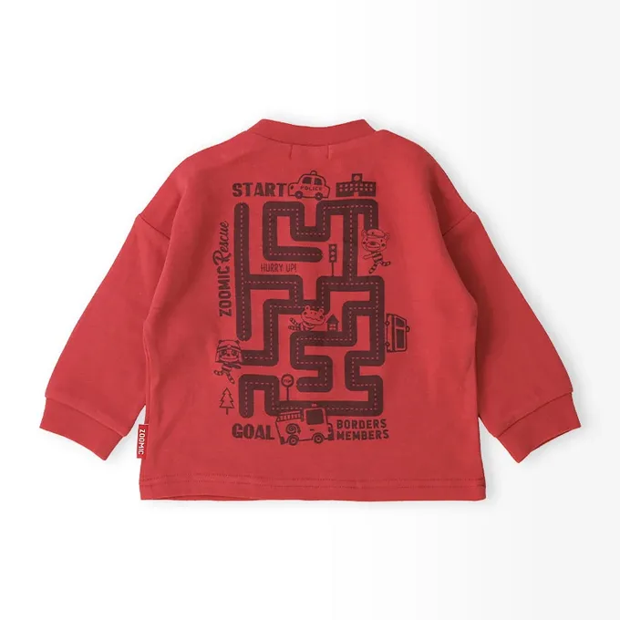 日本 ZOOLAND - 熊熊救援隊 車車印花長袖上衣-警車-白