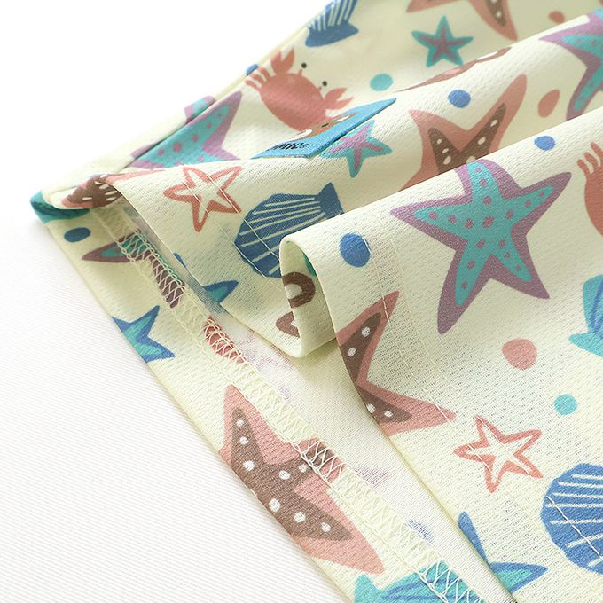 日本 ZOOLAND - 海洋印花網眼短袖上衣-滿版貝殼-淺灰