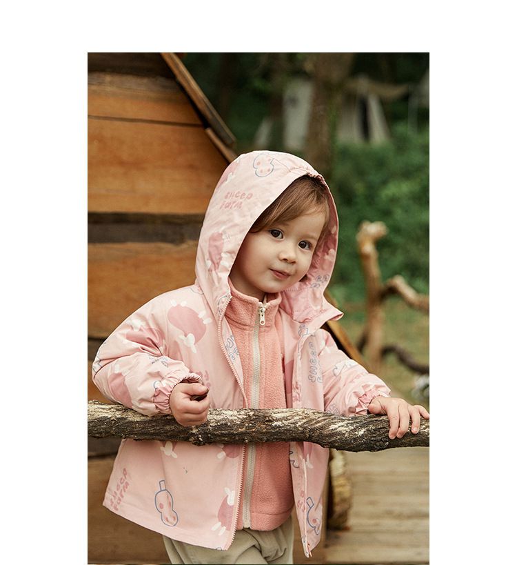 加厚拼色三合一衝鋒外套-冰淇淋雲朵-粉色