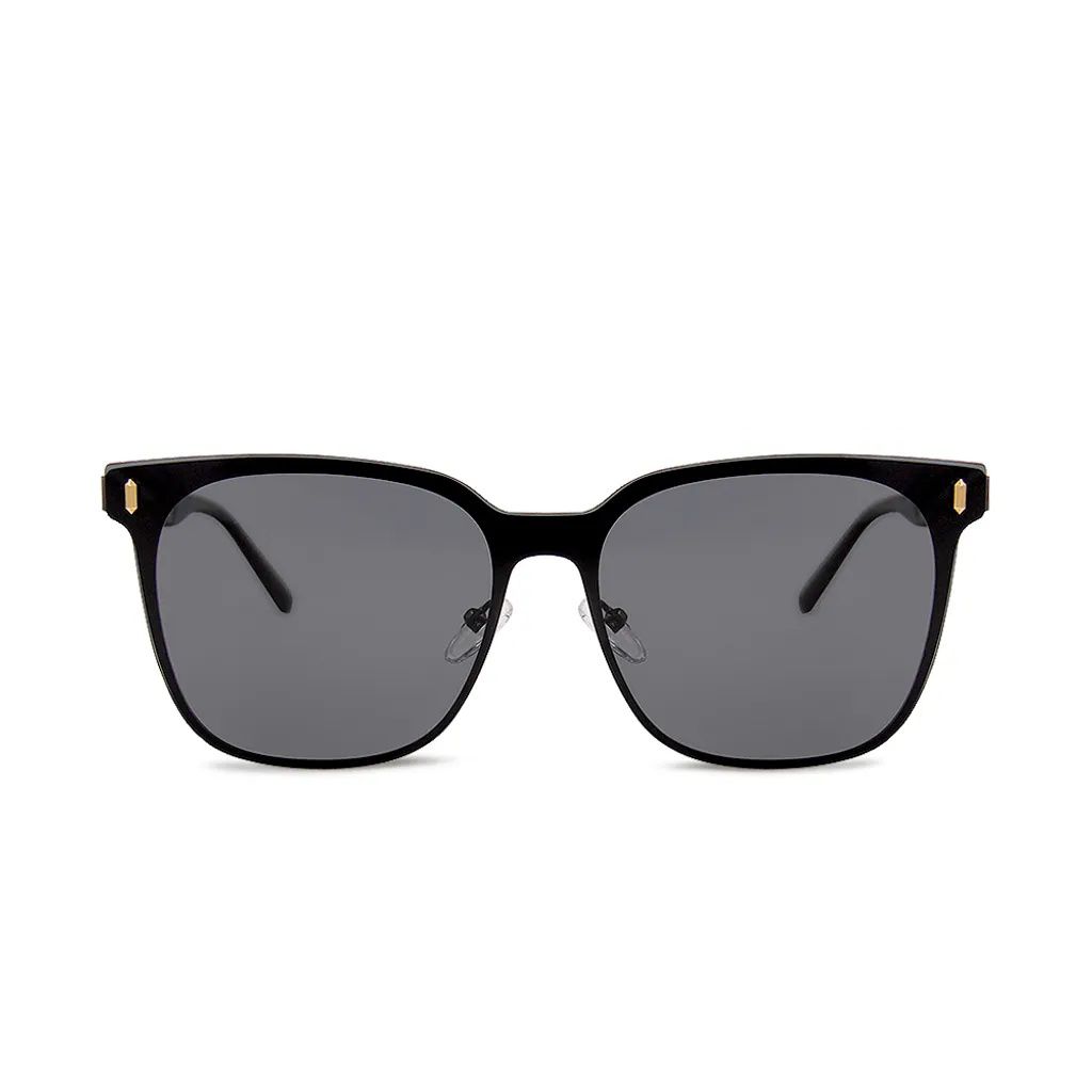 ALEGANT - 輕奢木槿黑鑲嵌茶晶柱槍灰金屬方框偏光墨鏡│UV400太陽眼鏡