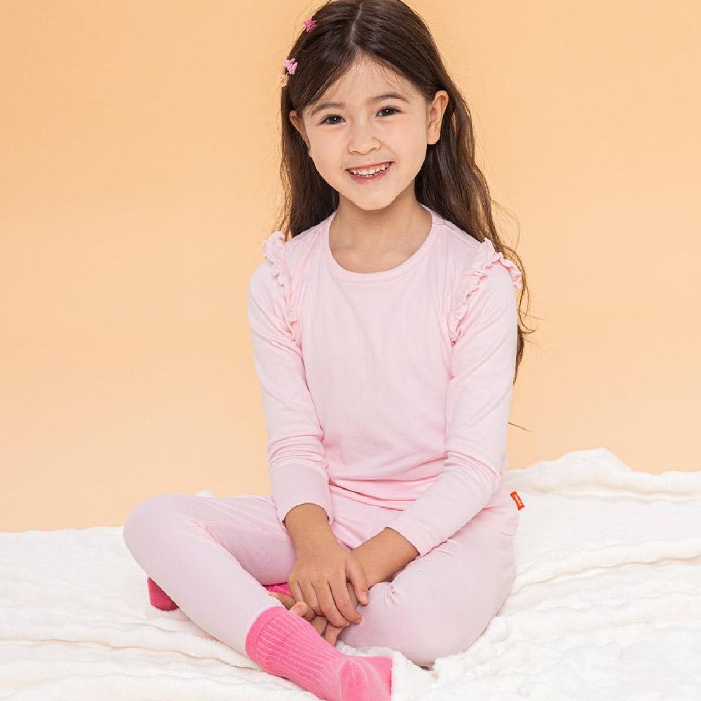 超細絨毛混織彈性長袖家居服-荷葉邊點綴-淺粉