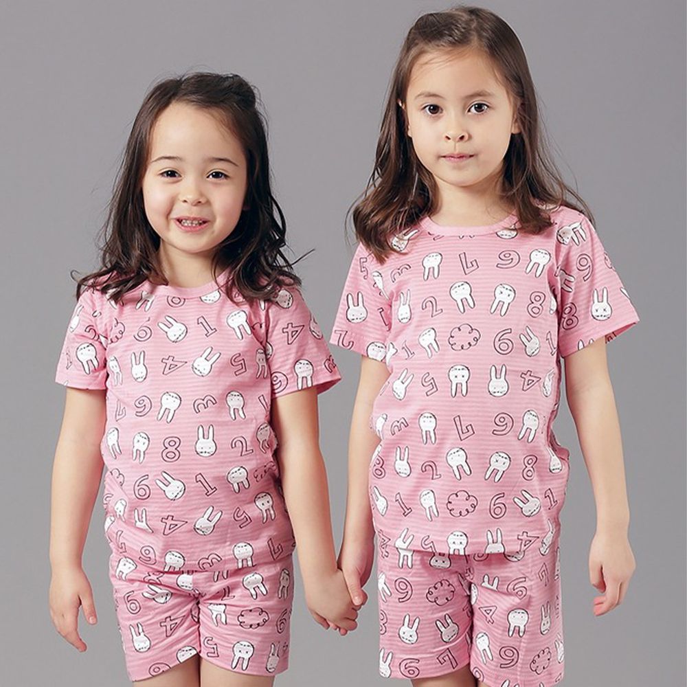 韓國Jota - 韓國製100%純棉短袖家居服-數字粉紅兔