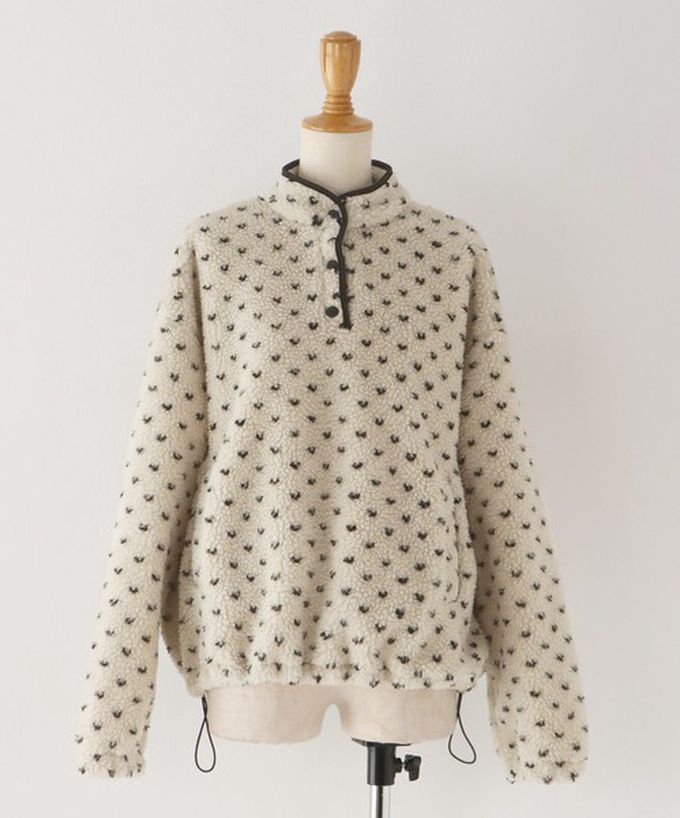 日本 BLUE EAST - 滿版愛心泰迪毛絨溫暖長袖上衣-米白 (M)