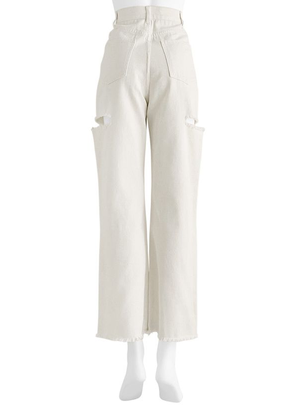 日本 GRL - 純棉厚磅美式抓破長褲-米白