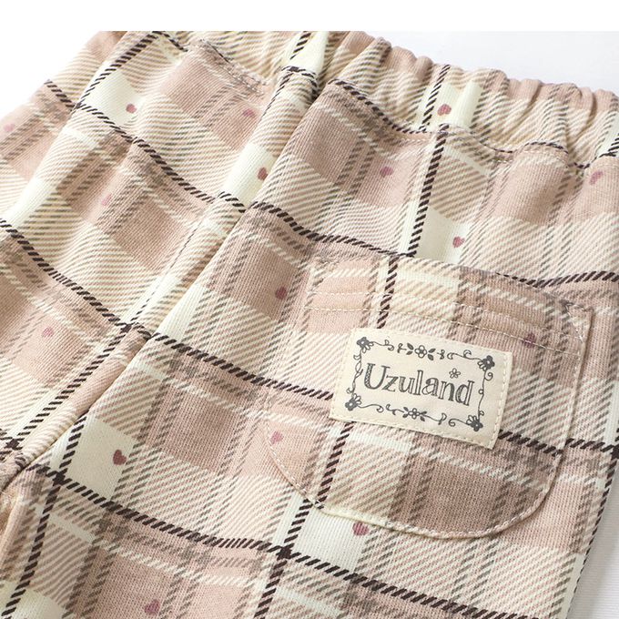 日本 ZOOLAND - 甜蜜愛心氣質格紋長褲-摩卡粉