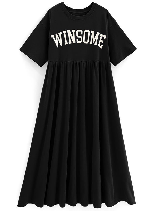 日本 GRL - 純棉美式休閒落肩短袖洋裝-石墨灰 (F)