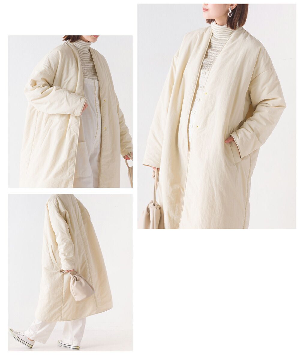 日本 OMNES - [撥水加工] 輕量鋪棉長版外套-軍綠