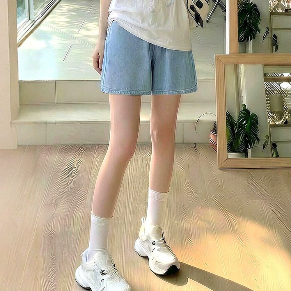 接觸涼感冰絲顯瘦丹寧短褲-復古淺藍