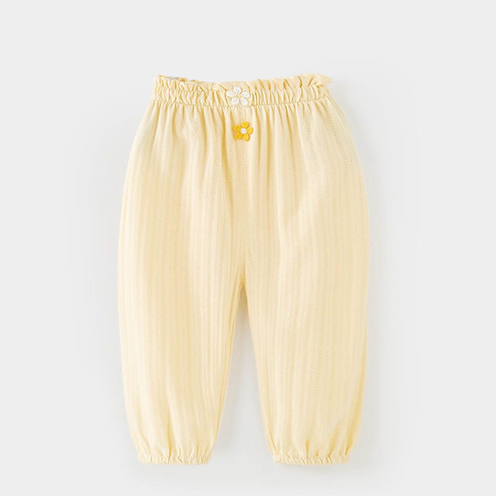 小寶貝優惠！柔軟透氣緹花防蚊褲-小花-黃色