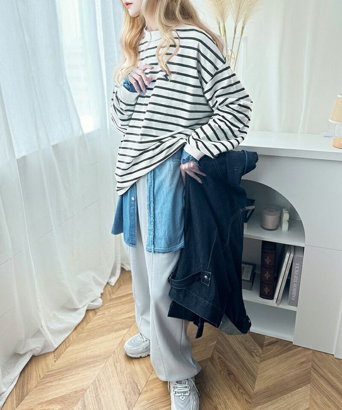 日本 Classical Elf - 百搭logo刺繡微立領長袖上衣-米白