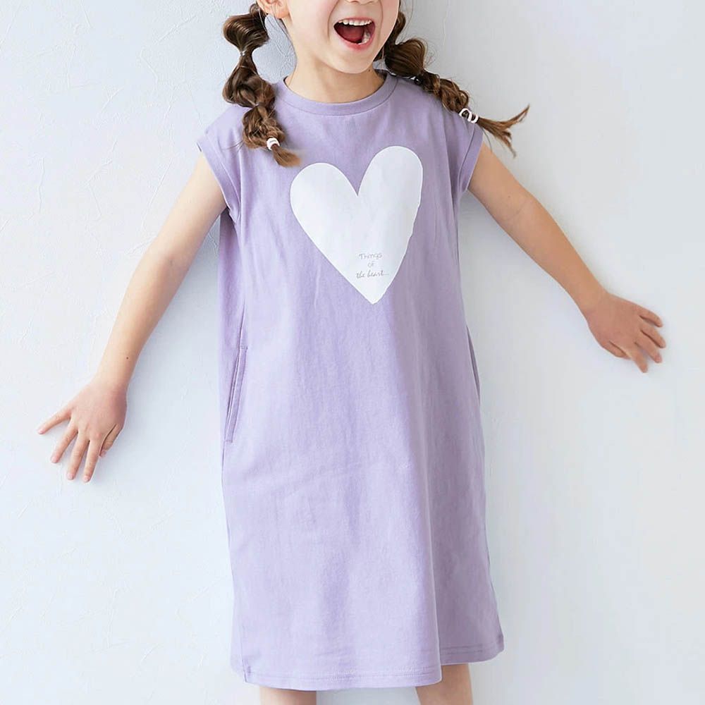 100%棉 俏麗印花無袖洋裝-愛心-羅蘭紫