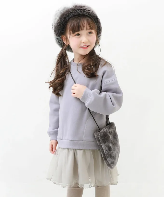 日本 devirock - 甜美裏毛雪紡拼接長袖洋裝-黑白條紋