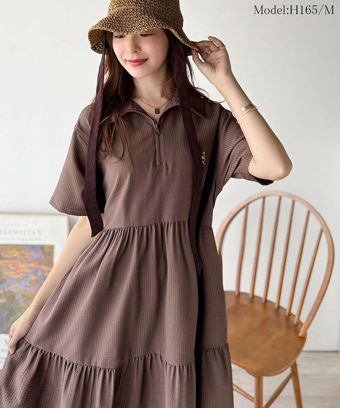 日本 Classical Elf - 簡約logo運動風半拉鏈短袖洋裝-象牙